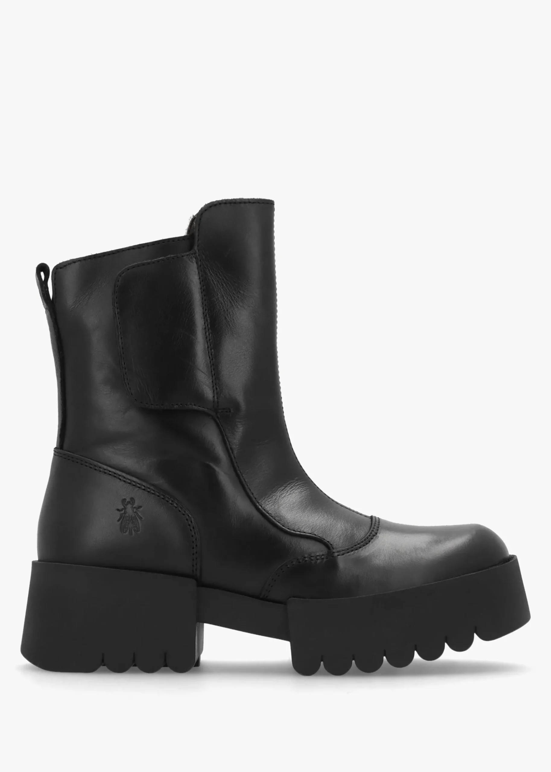 Egli Black Leather Block Heel Chunky Ankle Boots