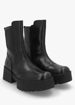 Egli Black Leather Block Heel Chunky Ankle Boots