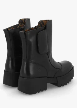Egli Black Leather Block Heel Chunky Ankle Boots