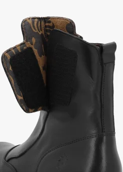 Egli Black Leather Block Heel Chunky Ankle Boots