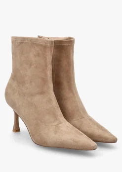 Elenora Beige Suede Shaped Heel Sock Boots