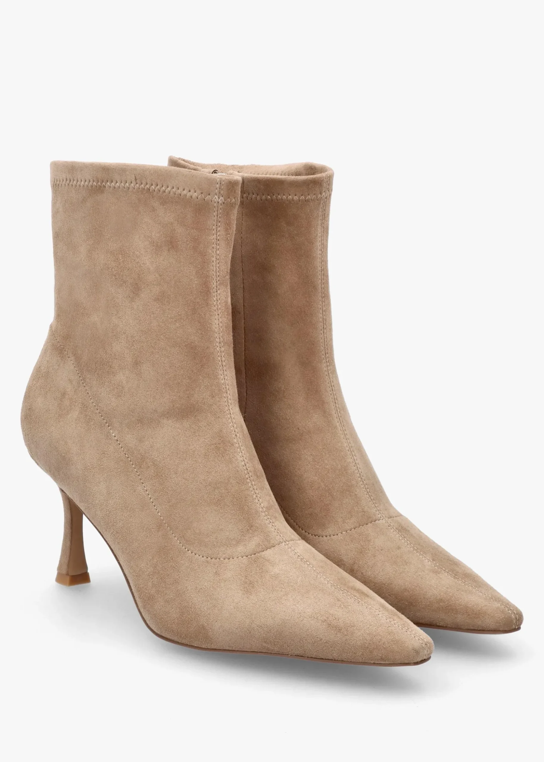 Elenora Beige Suede Shaped Heel Sock Boots