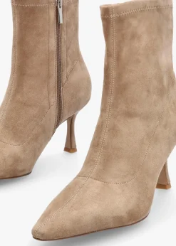 Elenora Beige Suede Shaped Heel Sock Boots