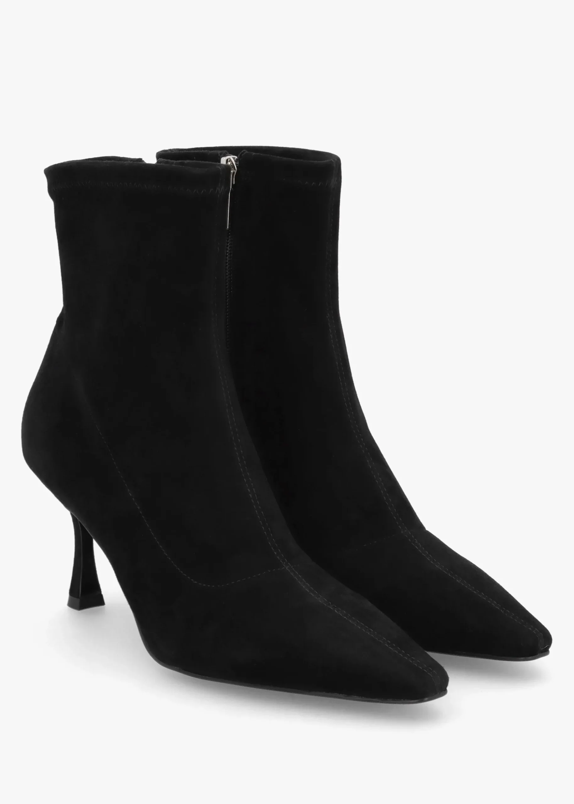Elenora Black Suede Shaped Heel Sock Boots