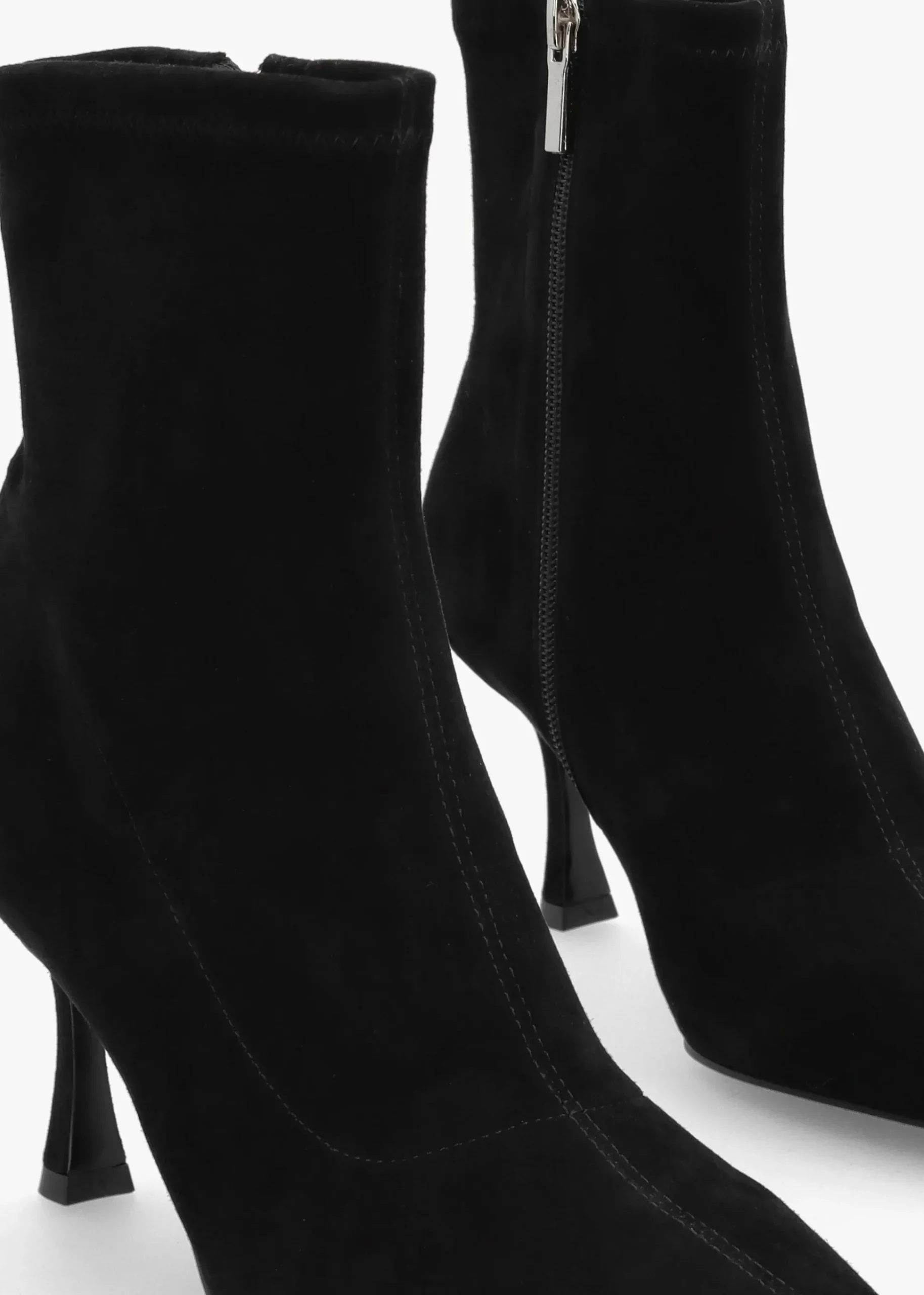 Elenora Black Suede Shaped Heel Sock Boots