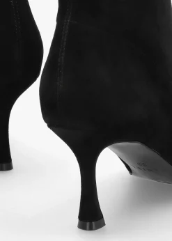 Elenora Black Suede Shaped Heel Sock Boots