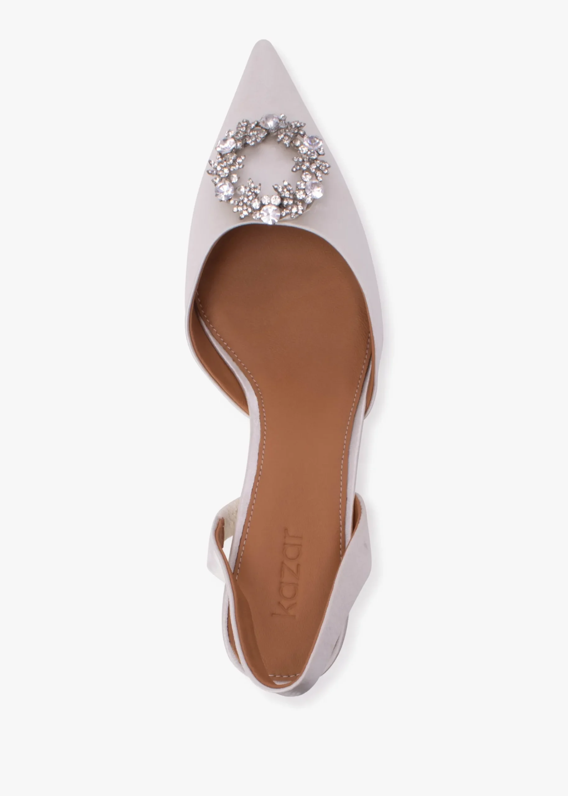 Elewed White Leather Embellished Sling Back Heeled Pumps
