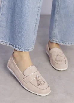 Elinia Beige Suede Tassel Loafers