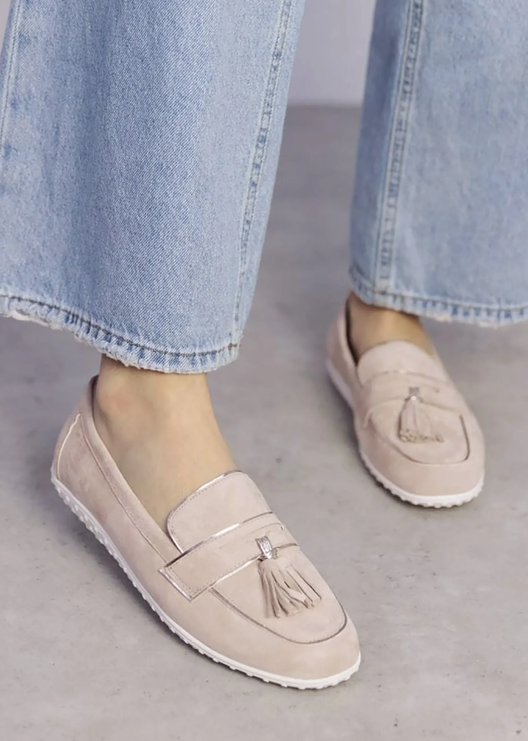 Elinia Beige Suede Tassel Loafers