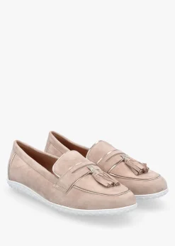 Elinia Beige Suede Tassel Loafers