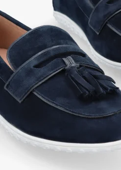 Elinia Navy Suede Tassel Loafers