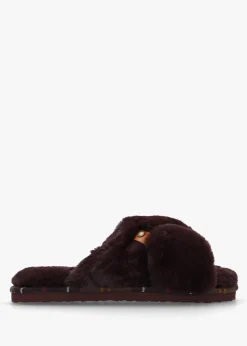 Eliza Brown Cross Over Faux Fur Slippers