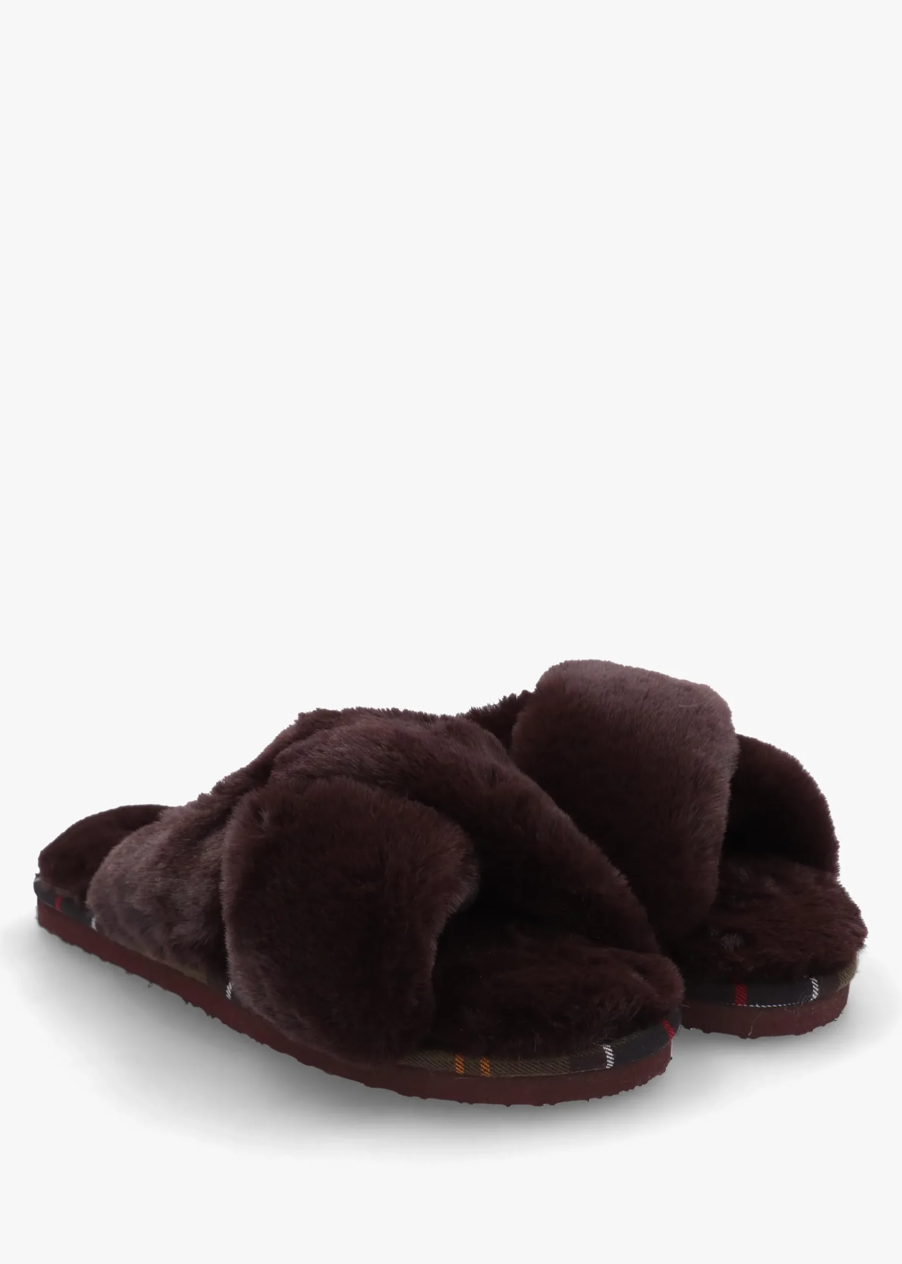 Eliza Brown Cross Over Faux Fur Slippers
