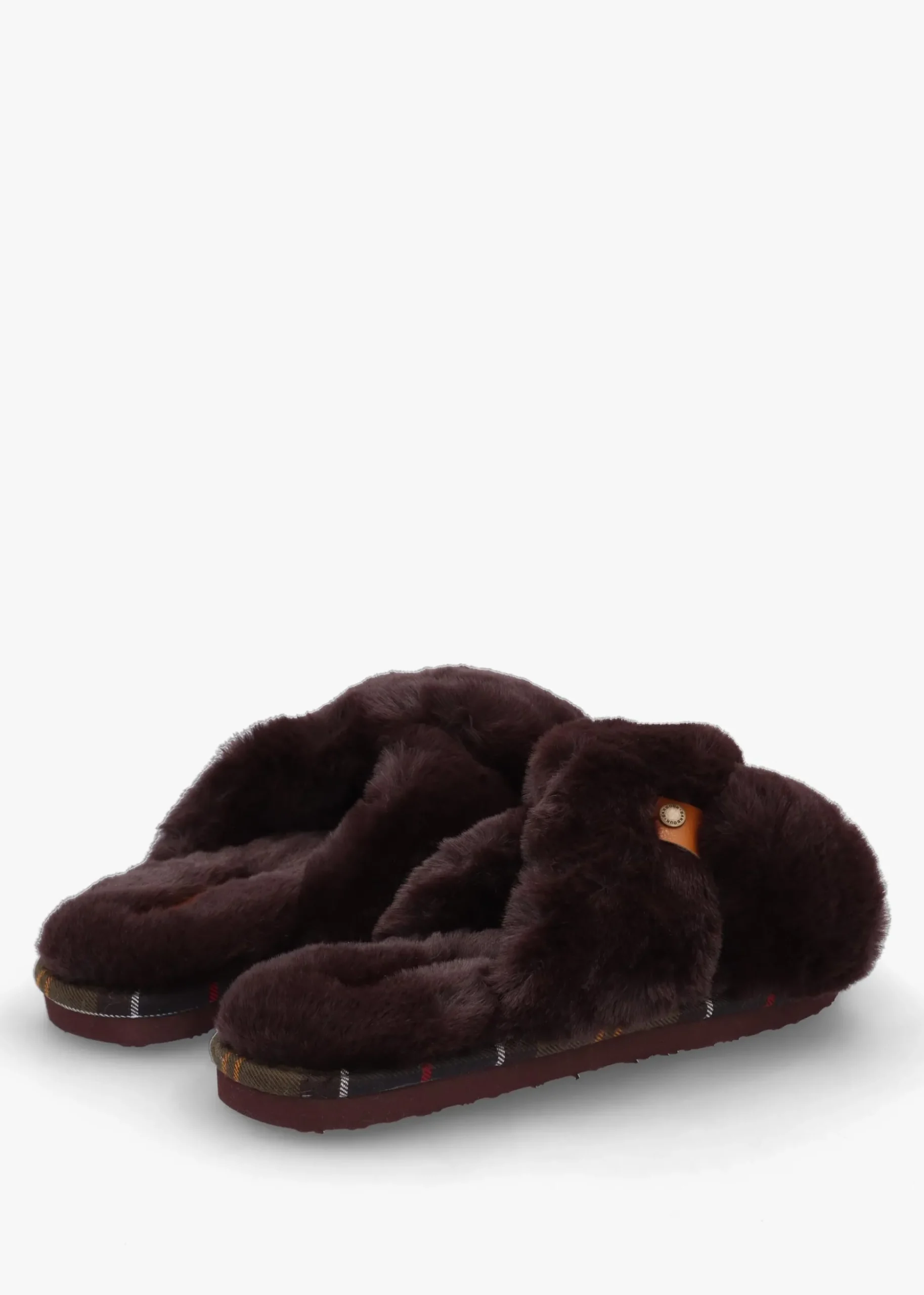 Eliza Brown Cross Over Faux Fur Slippers