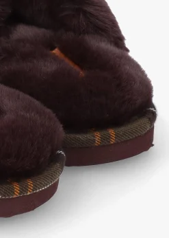 Eliza Brown Cross Over Faux Fur Slippers
