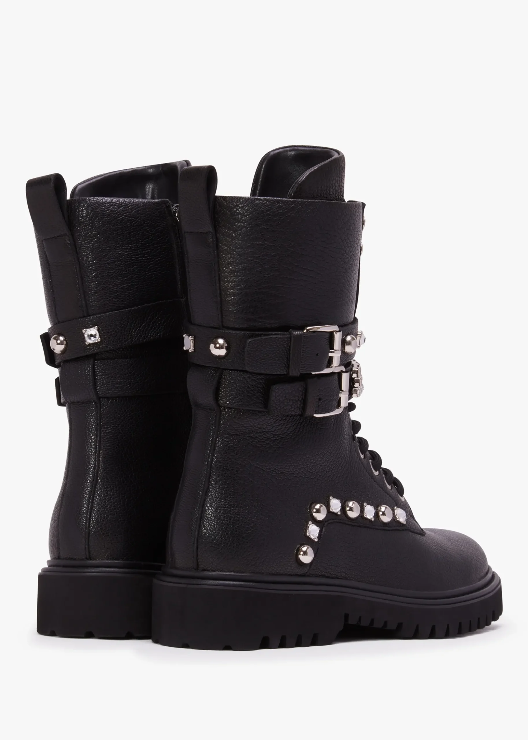 Ella Black Leather Embellished Tall Ankle Boots