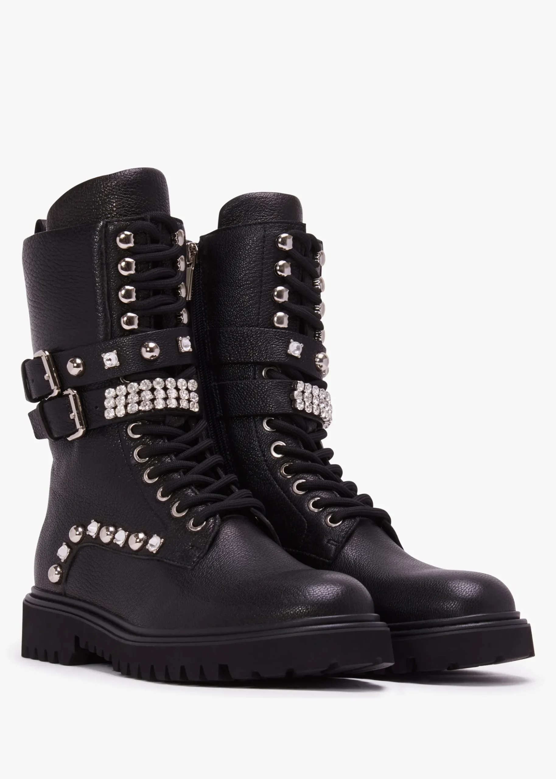 Ella Black Leather Embellished Tall Ankle Boots