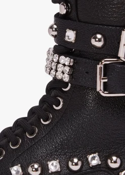 Ella Black Leather Embellished Tall Ankle Boots