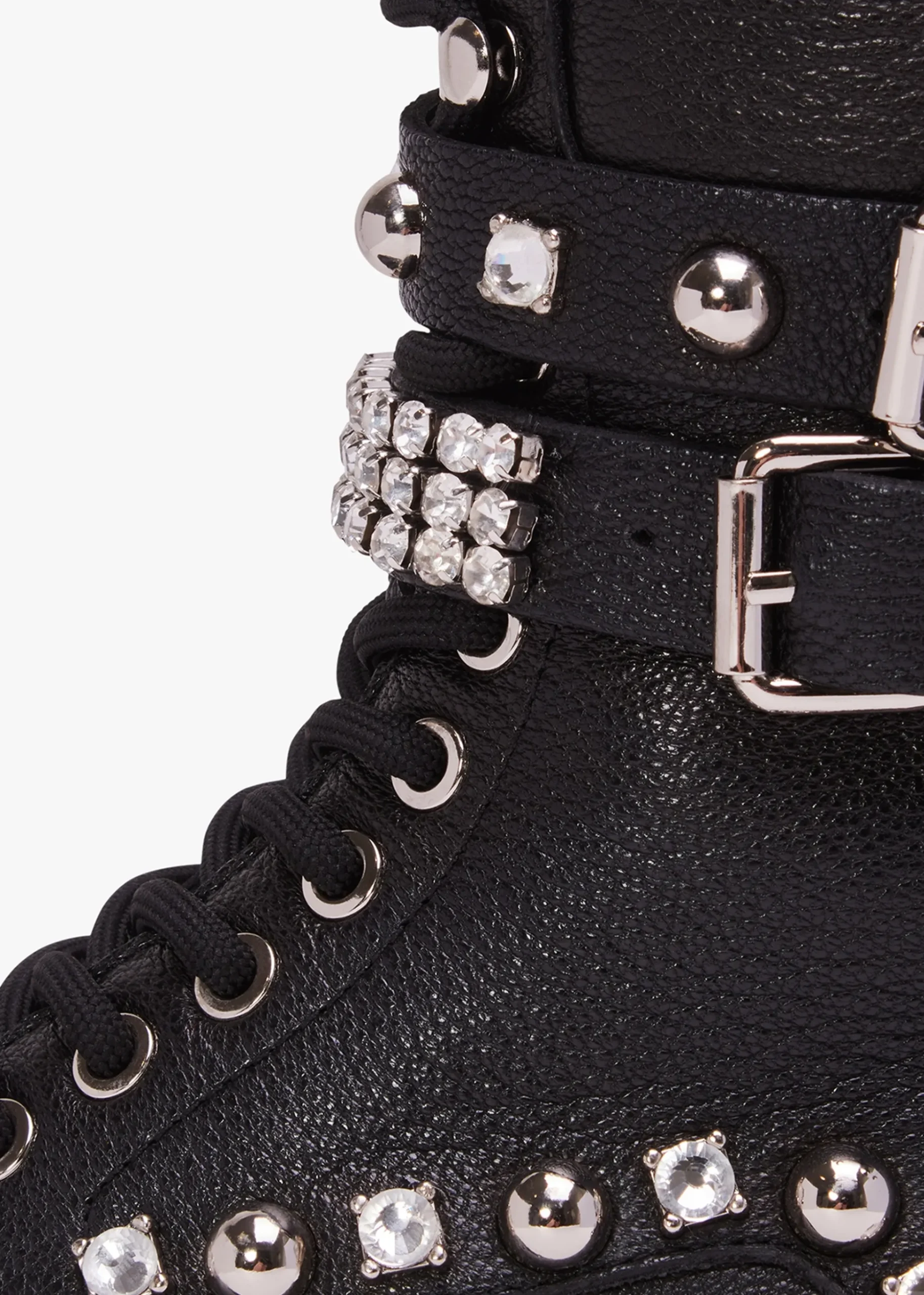 Ella Black Leather Embellished Tall Ankle Boots