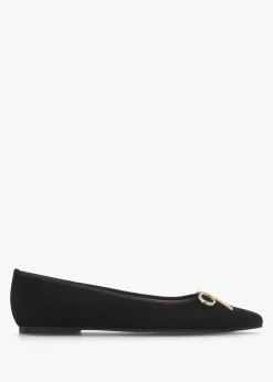 Ella Black Suede Diamante Bow Pointed Toe Ballet Pumps