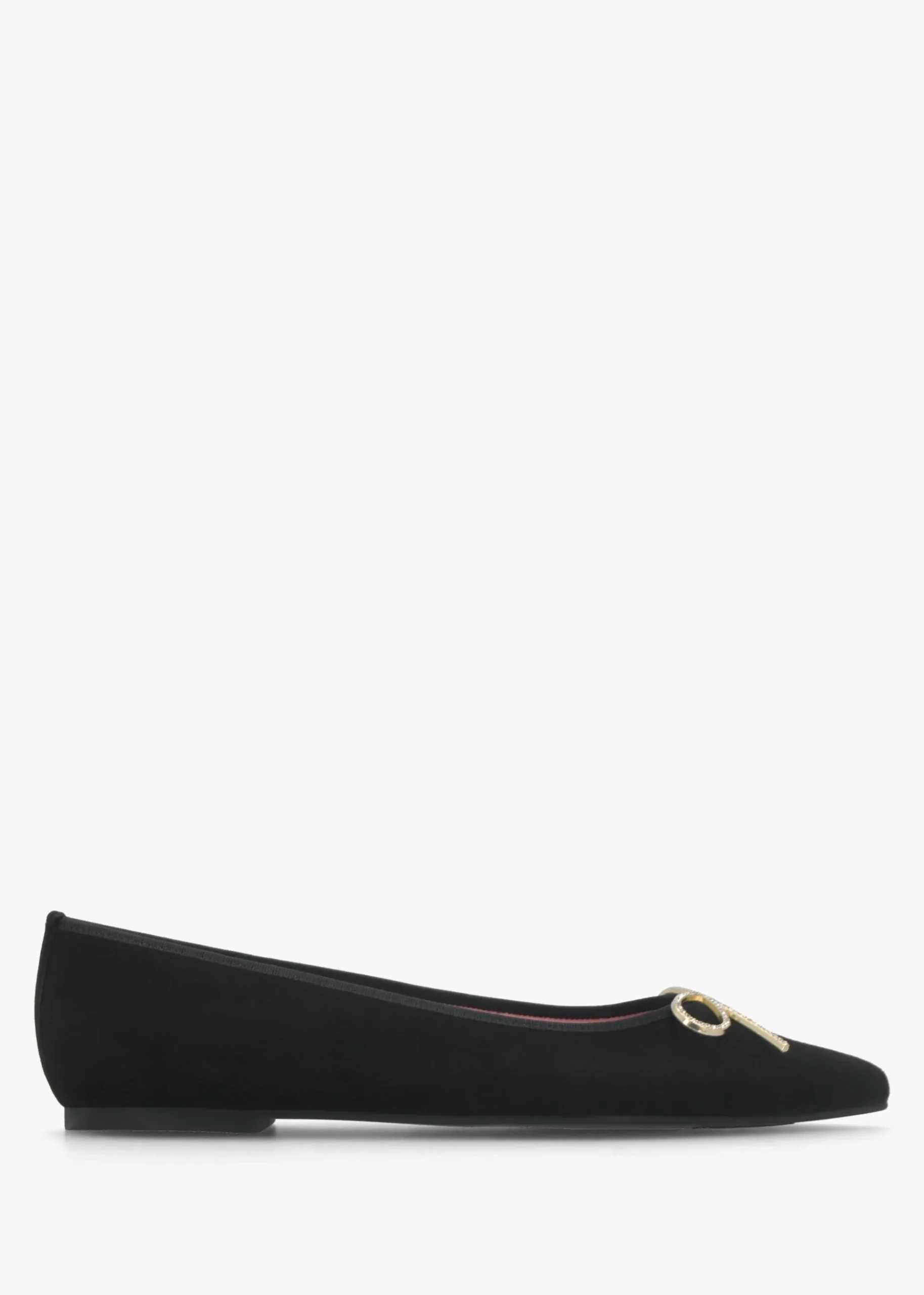Ella Black Suede Diamante Bow Pointed Toe Ballet Pumps