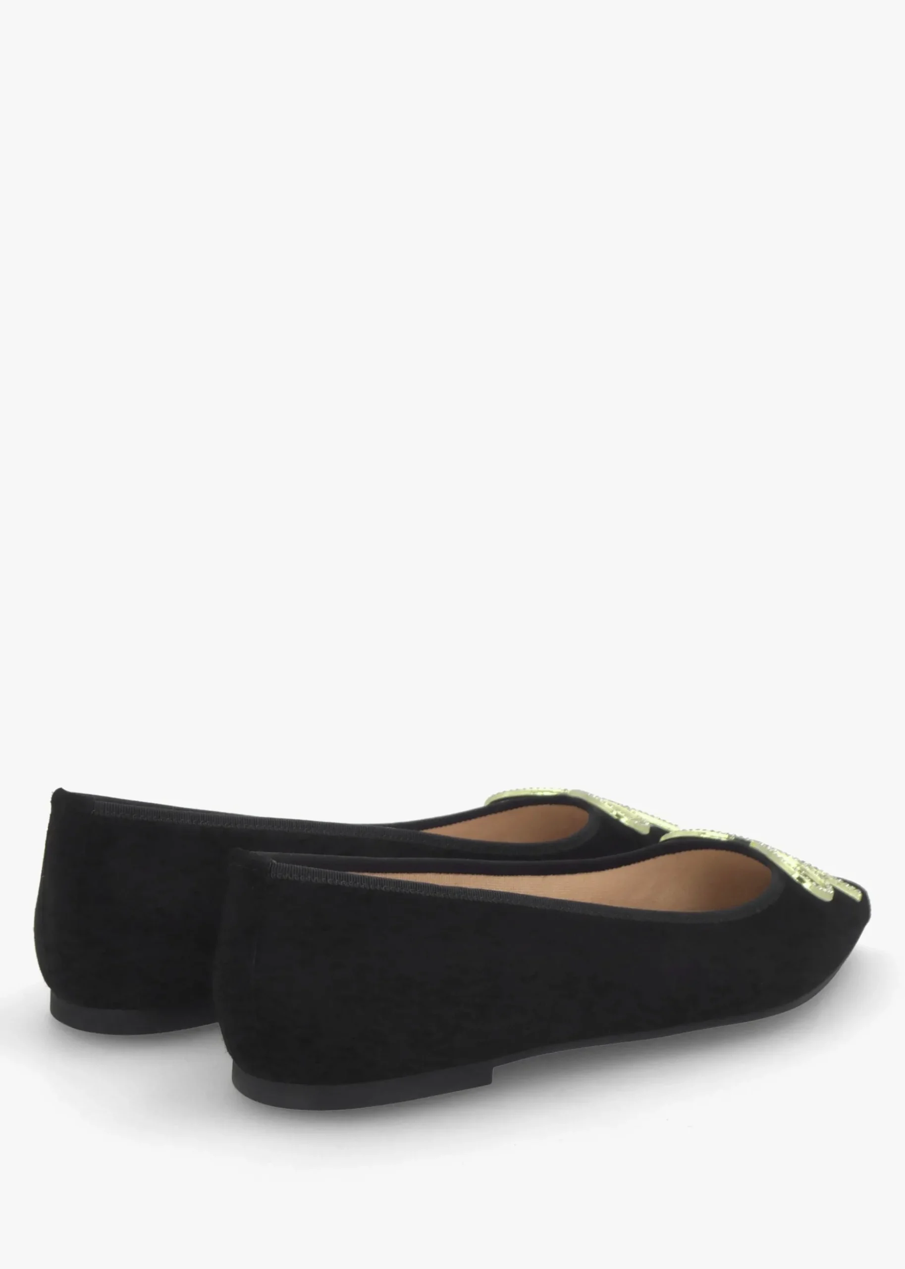 Ella Black Suede Diamante Bow Pointed Toe Ballet Pumps