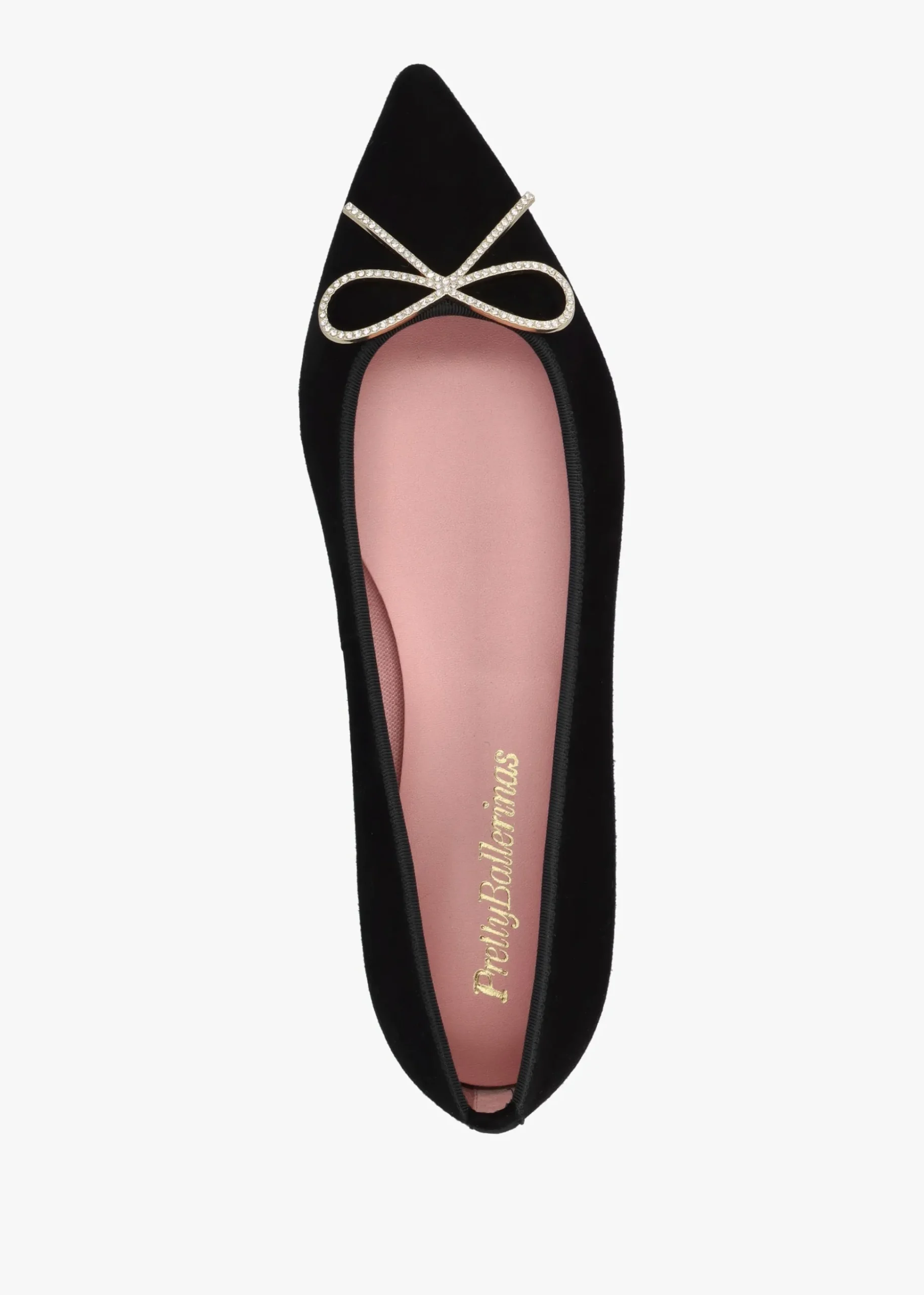 Ella Black Suede Diamante Bow Pointed Toe Ballet Pumps