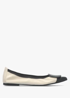 Ella Cream & Black Leather Pointed Toe Ballet Pumps