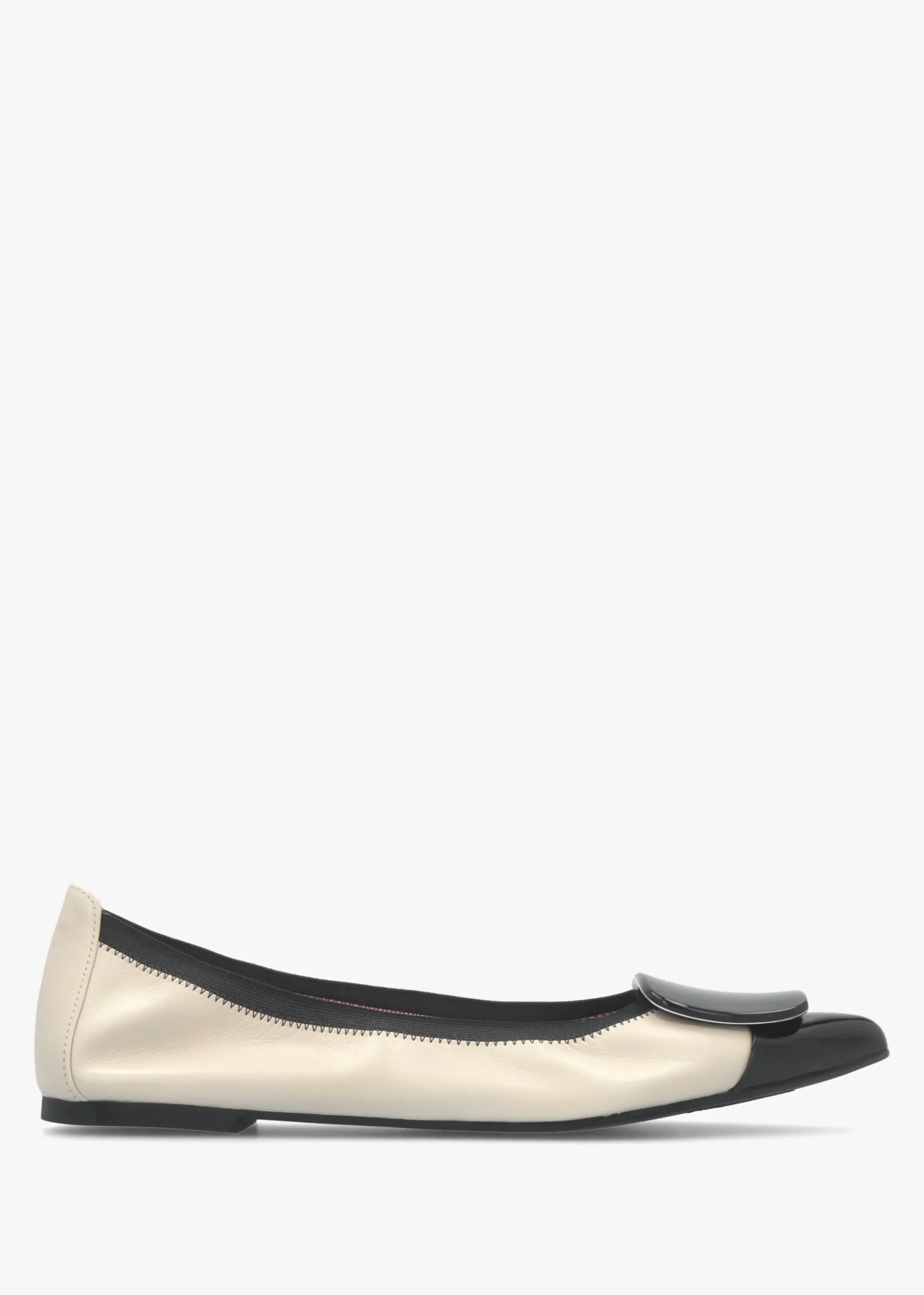 Ella Cream & Black Leather Pointed Toe Ballet Pumps