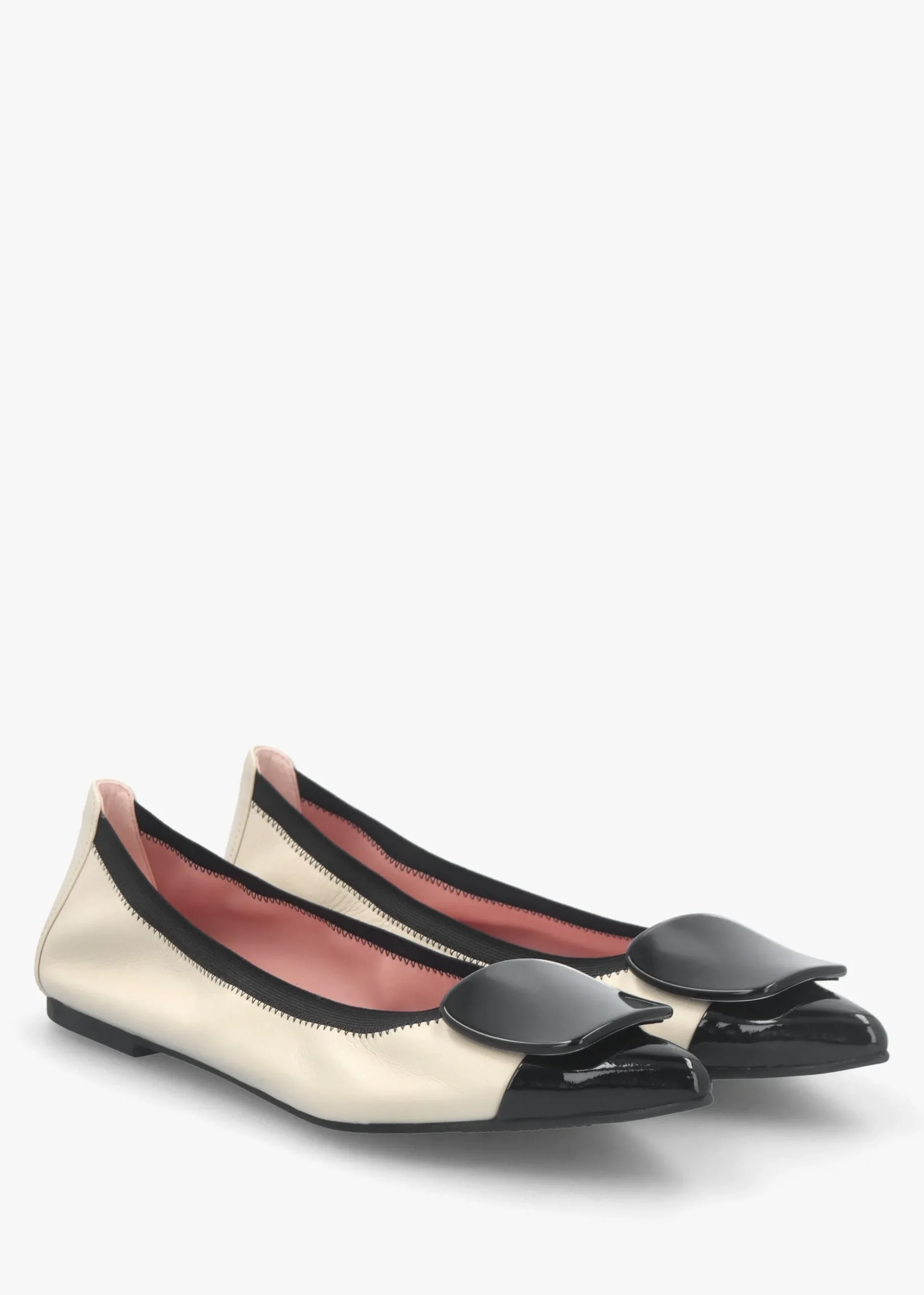 Ella Cream & Black Leather Pointed Toe Ballet Pumps