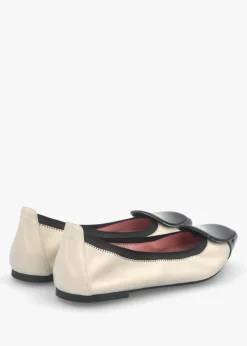 Ella Cream & Black Leather Pointed Toe Ballet Pumps