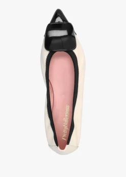 Ella Cream & Black Leather Pointed Toe Ballet Pumps