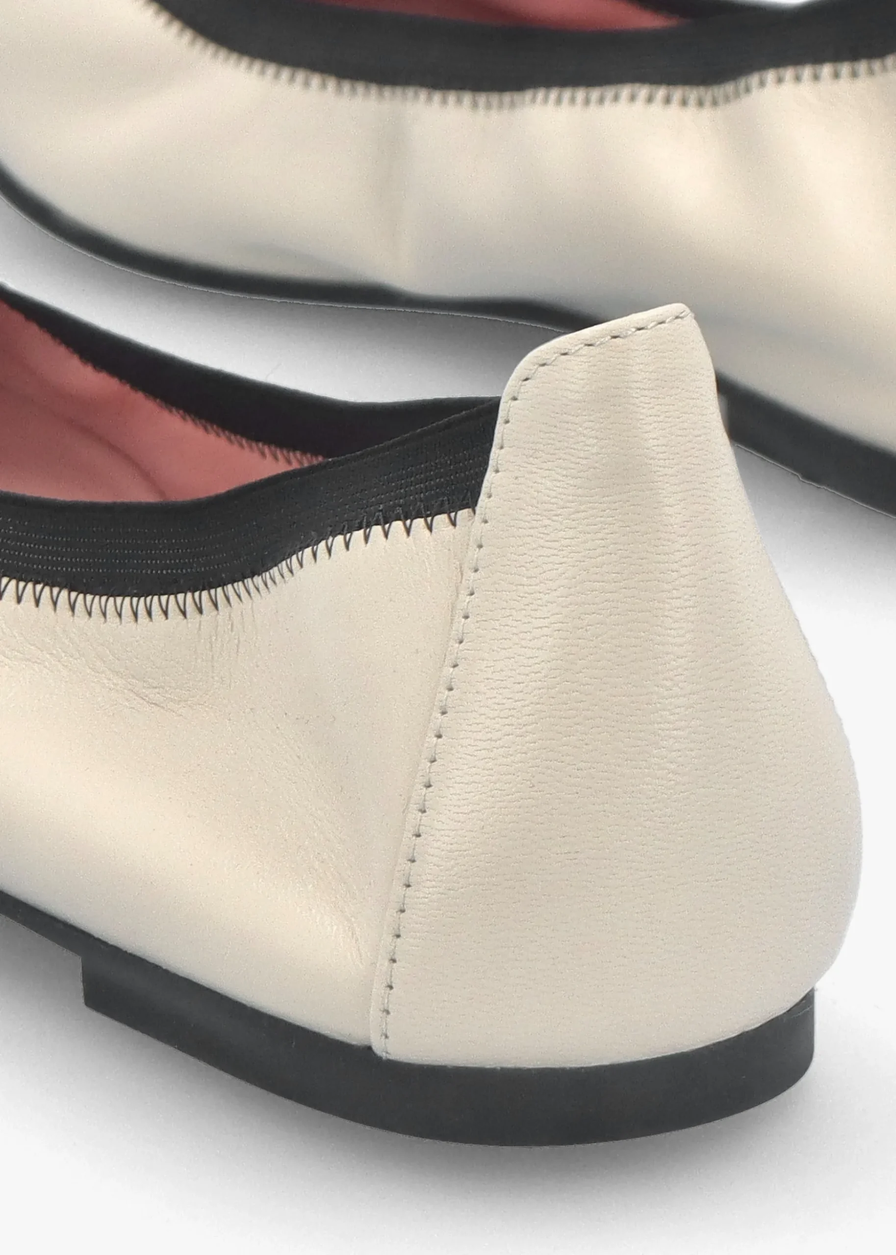 Ella Cream & Black Leather Pointed Toe Ballet Pumps