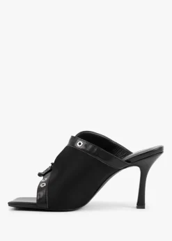 Ellen Black Leather Double Buckle Strappy Heeled Sandals