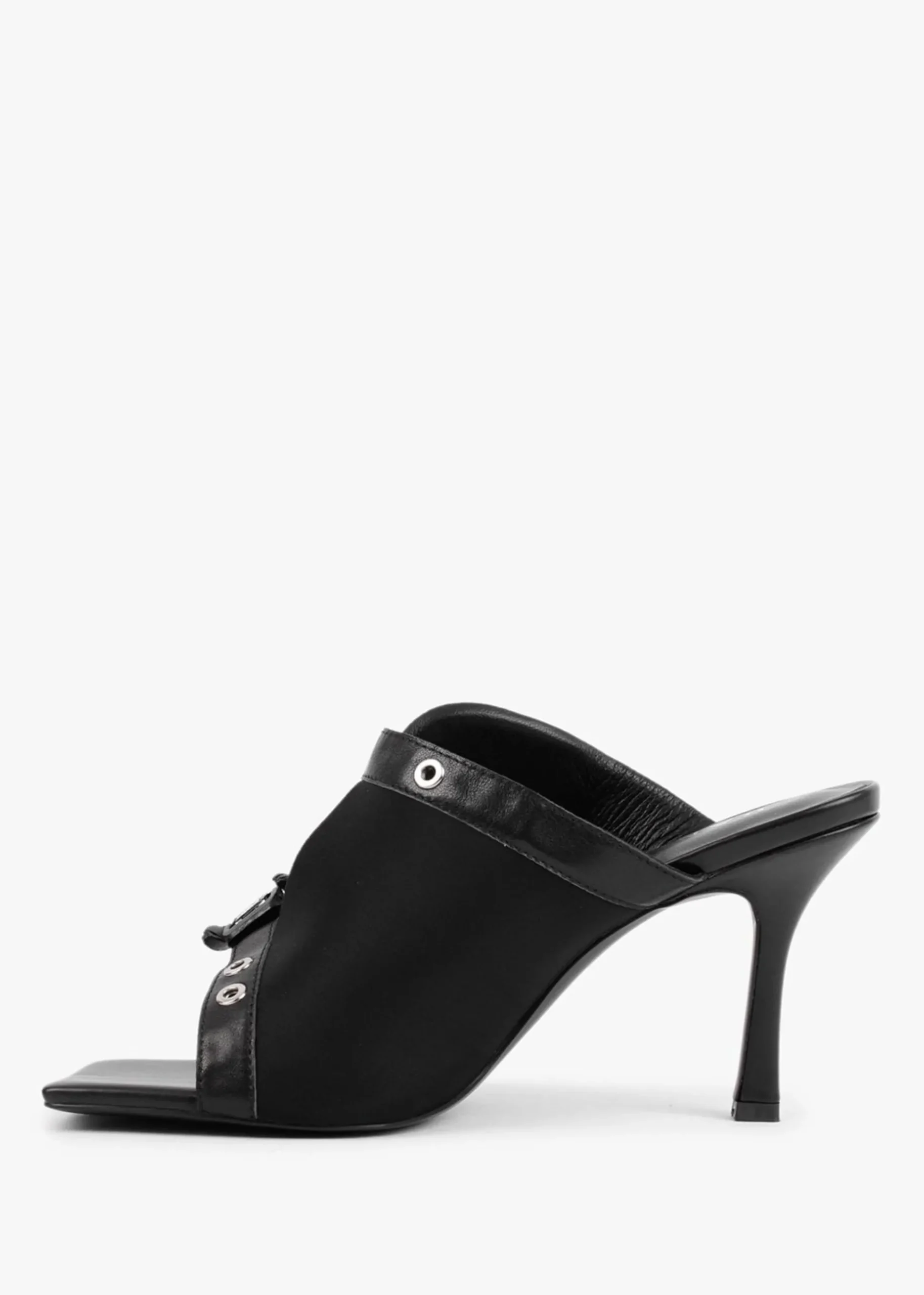 Ellen Black Leather Double Buckle Strappy Heeled Sandals