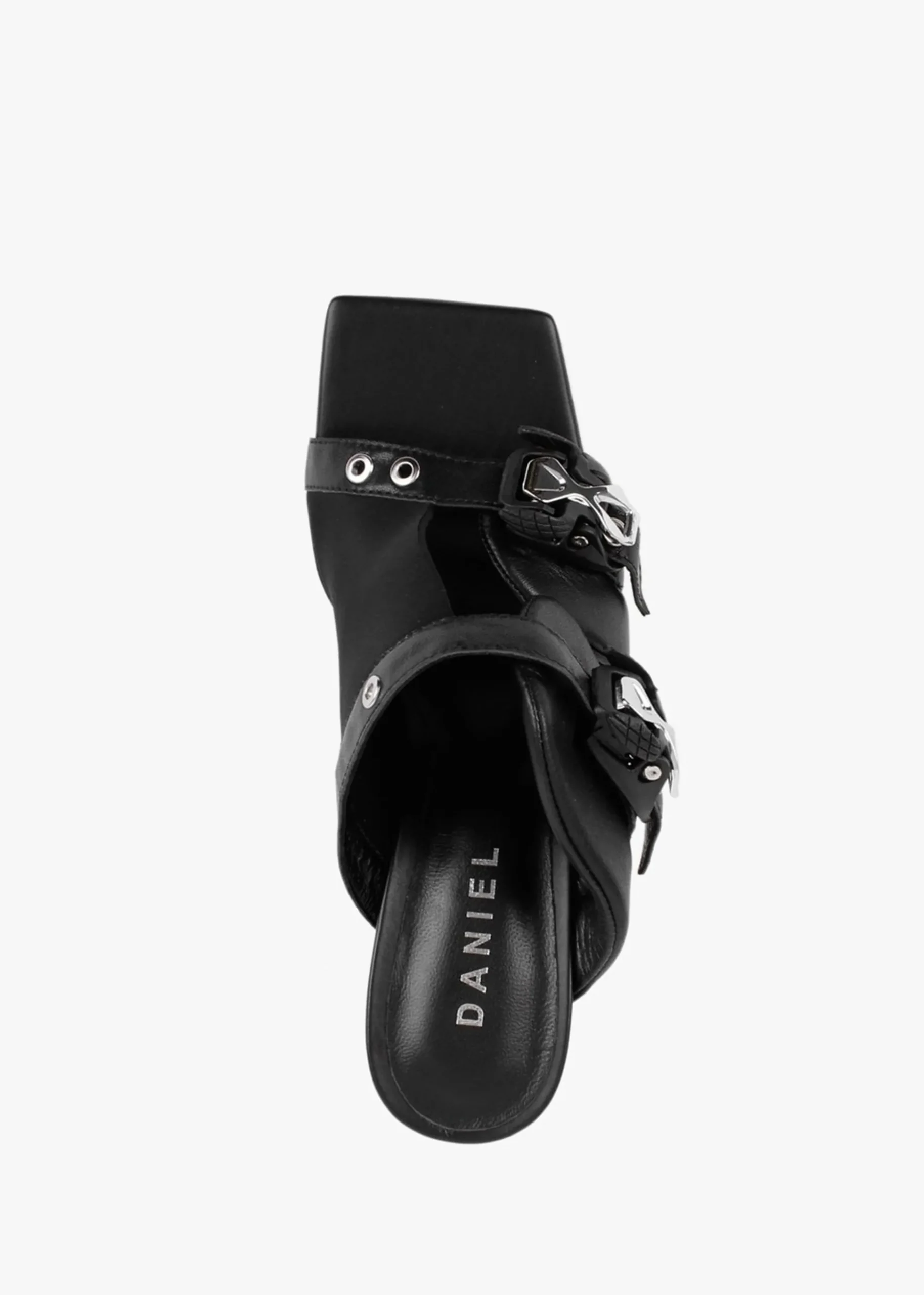 Ellen Black Leather Double Buckle Strappy Heeled Sandals
