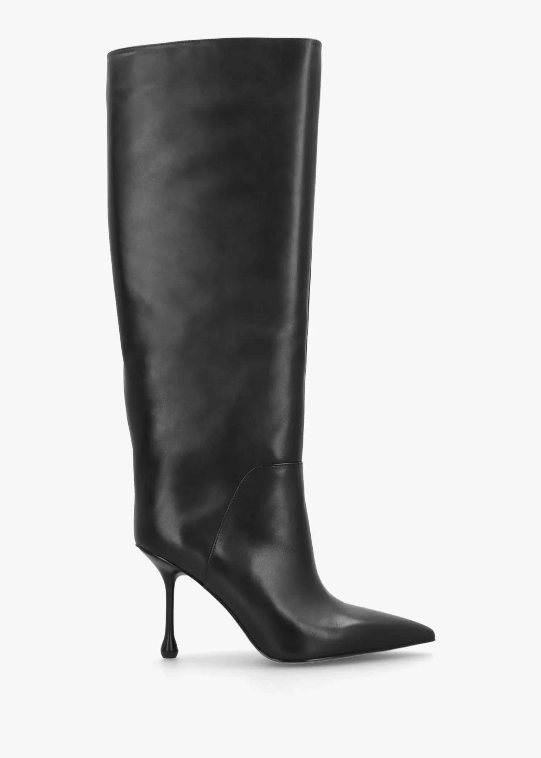 Elodie Black Leather Sculpted Heel Knee Boots