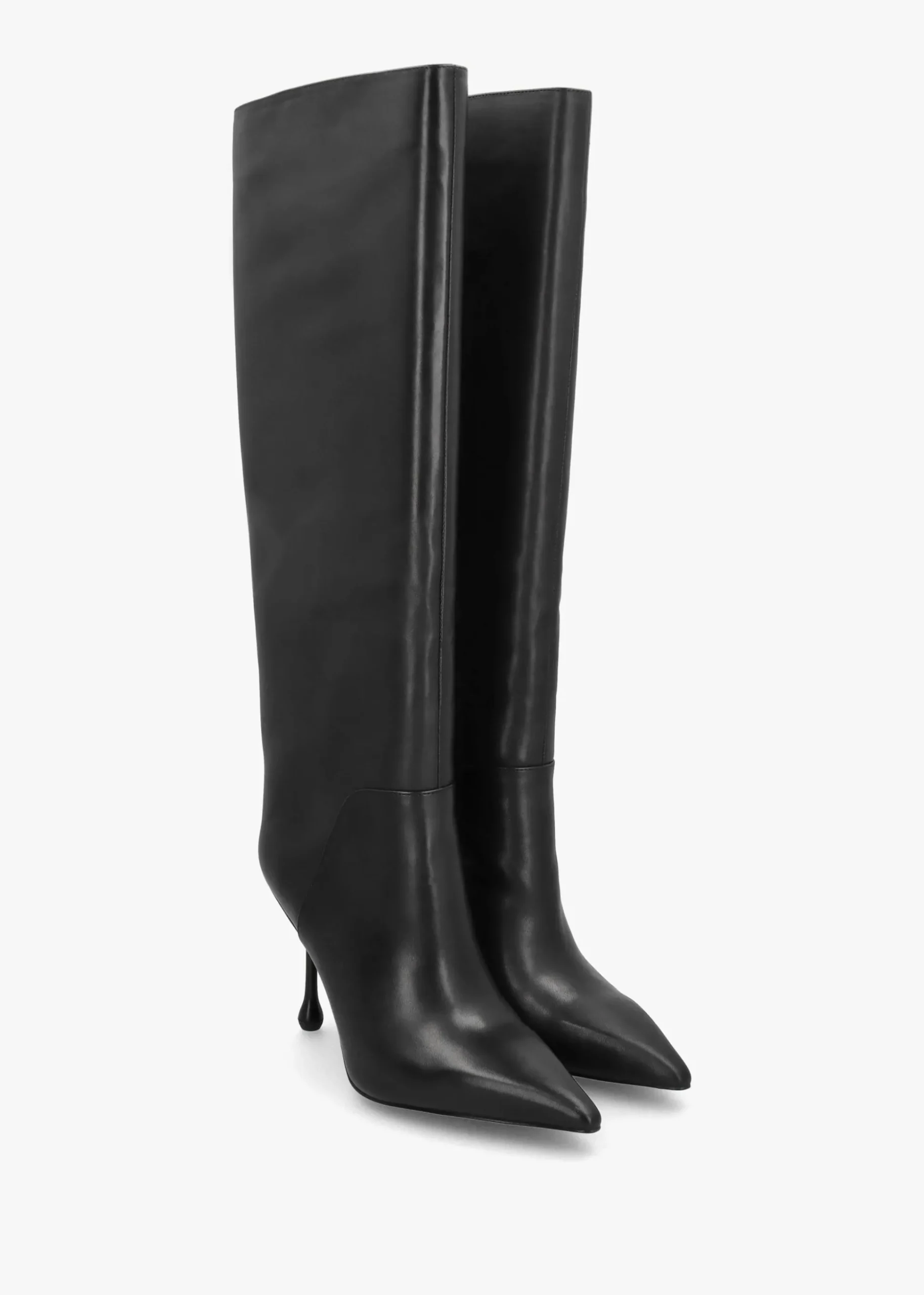 Elodie Black Leather Sculpted Heel Knee Boots