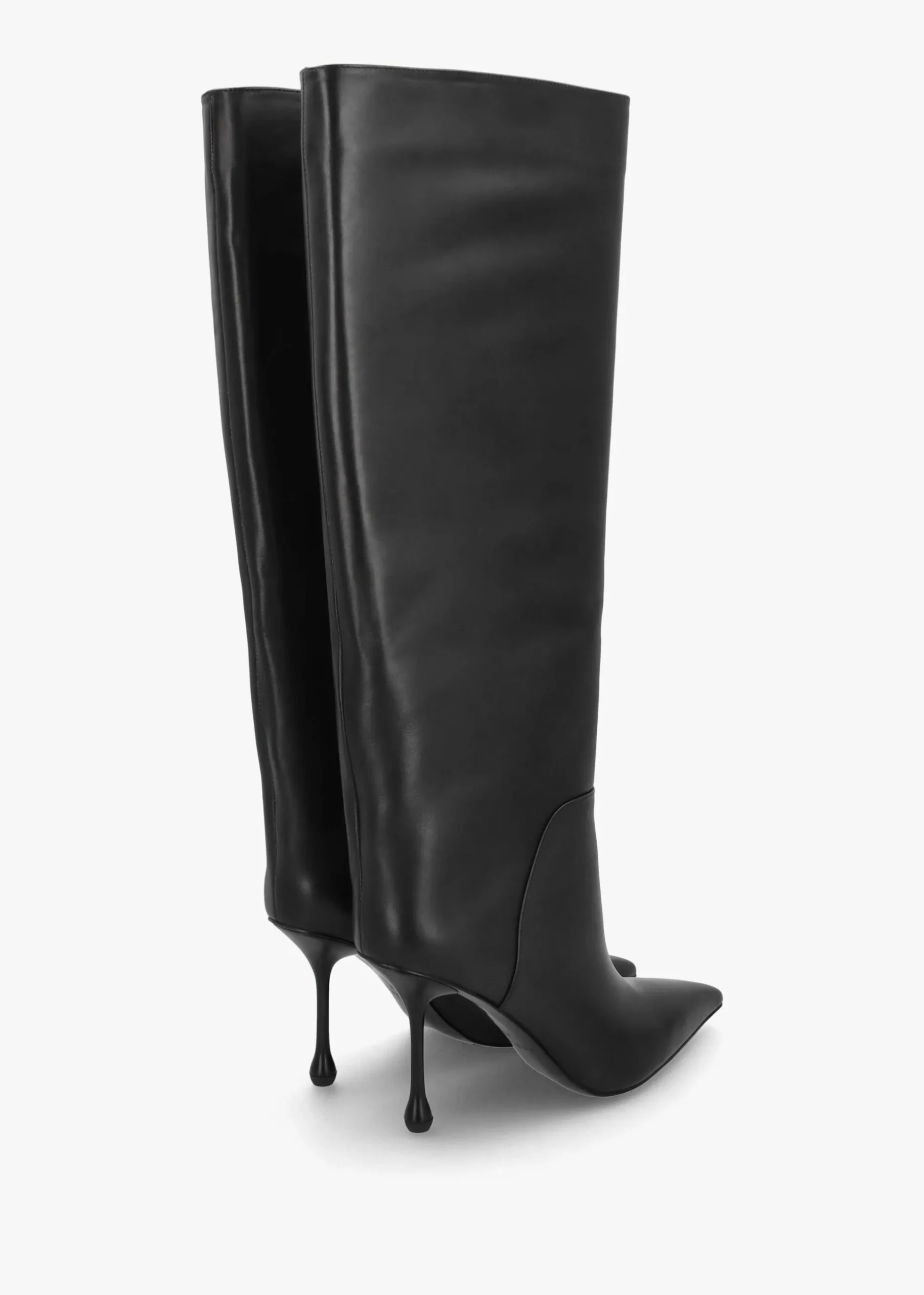 Elodie Black Leather Sculpted Heel Knee Boots