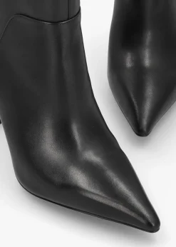 Elodie Black Leather Sculpted Heel Knee Boots