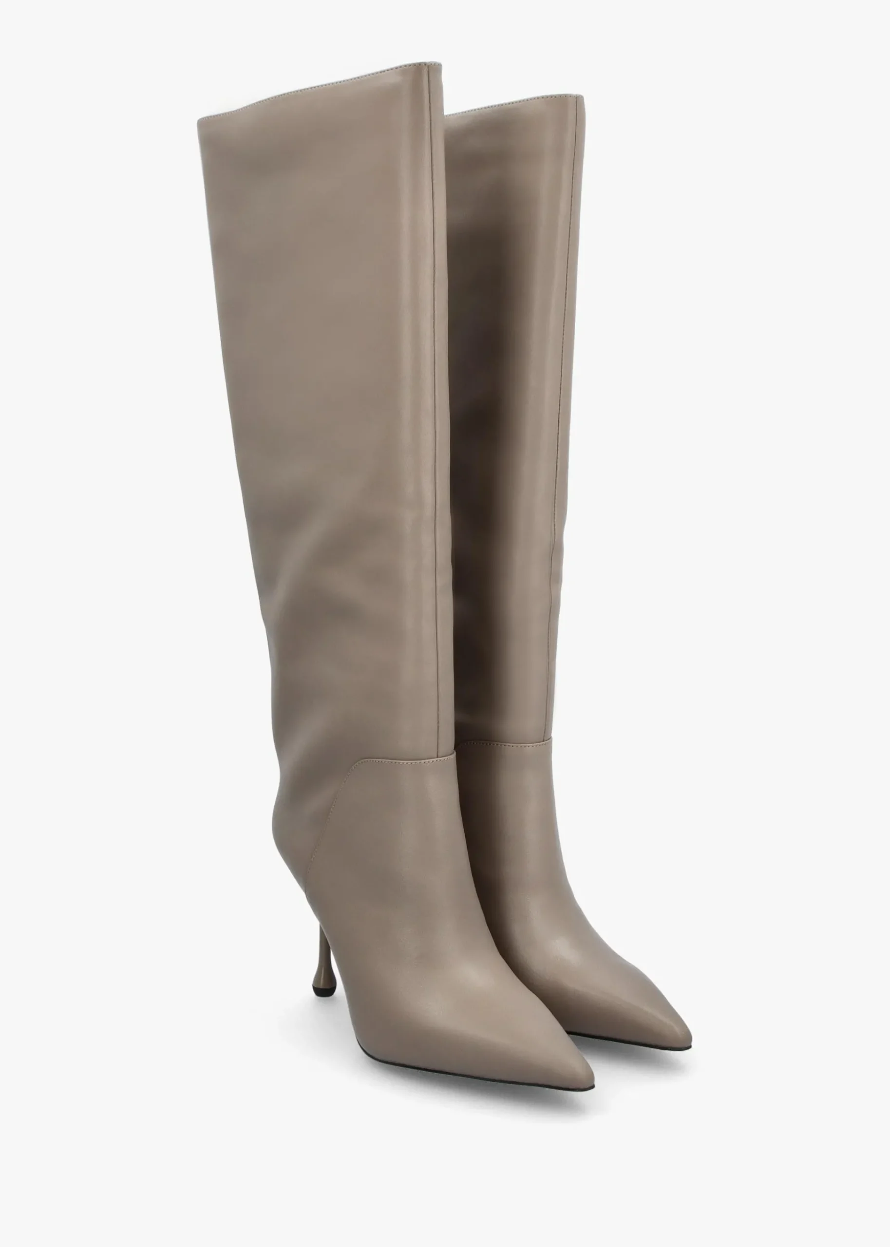 Elodie Taupe Leather Sculpted Heel Knee Boots