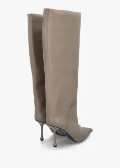 Elodie Taupe Leather Sculpted Heel Knee Boots