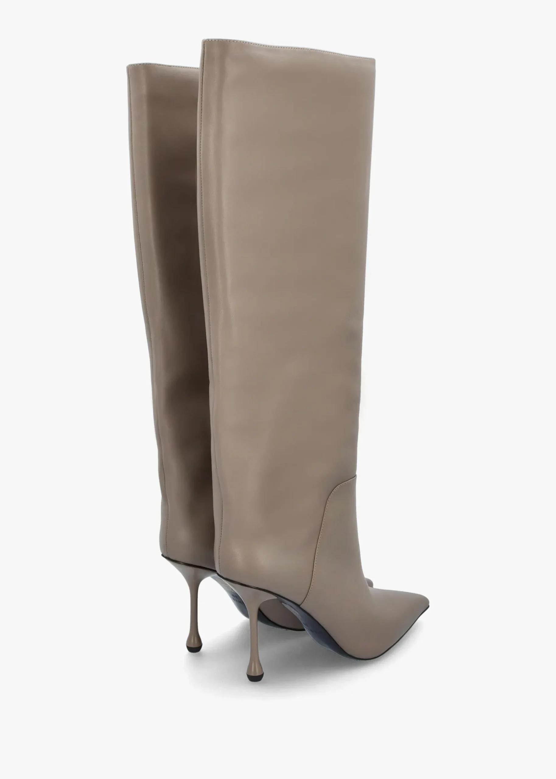 Elodie Taupe Leather Sculpted Heel Knee Boots