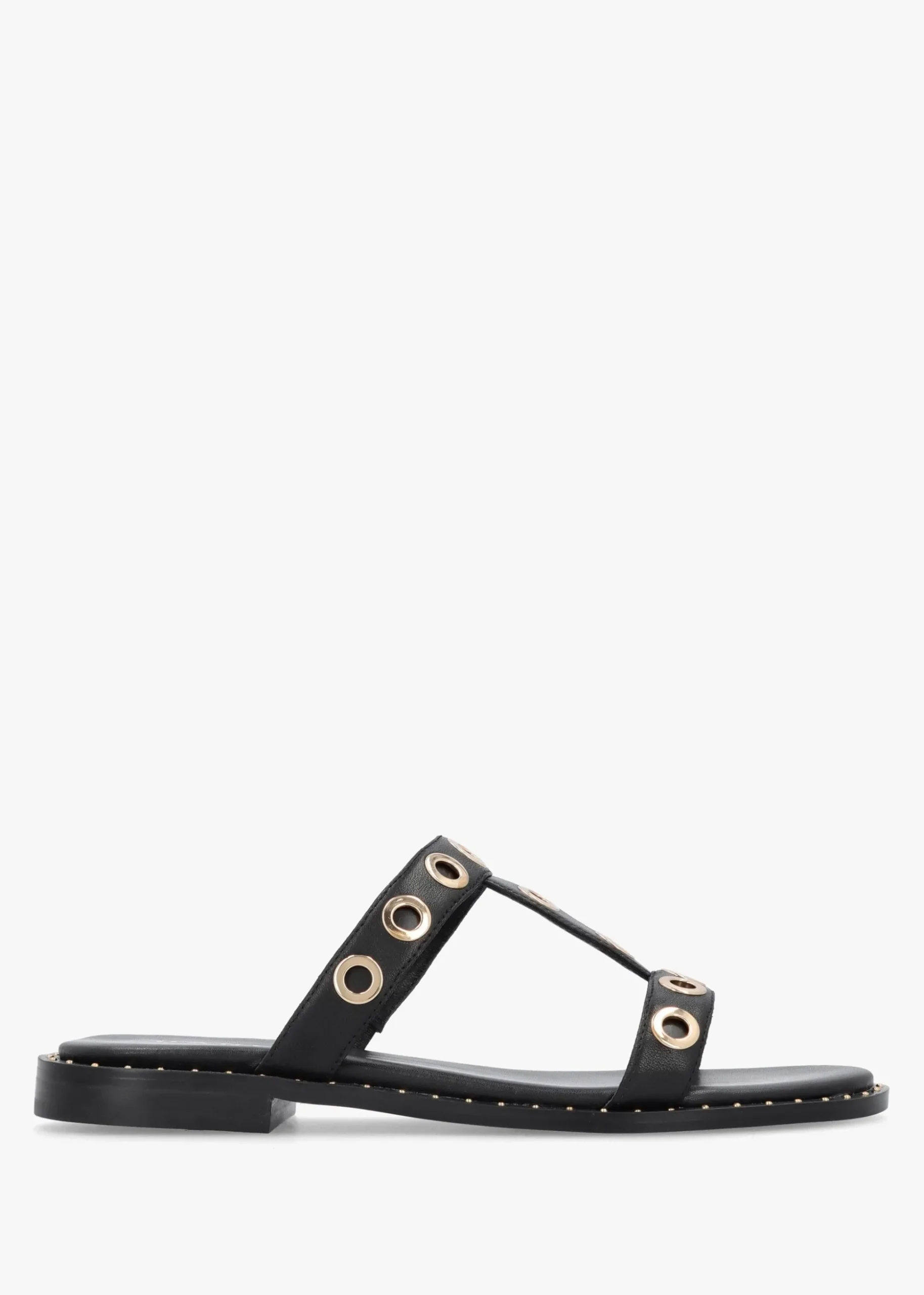 Elope Black Leather H Band Eyelet Mules