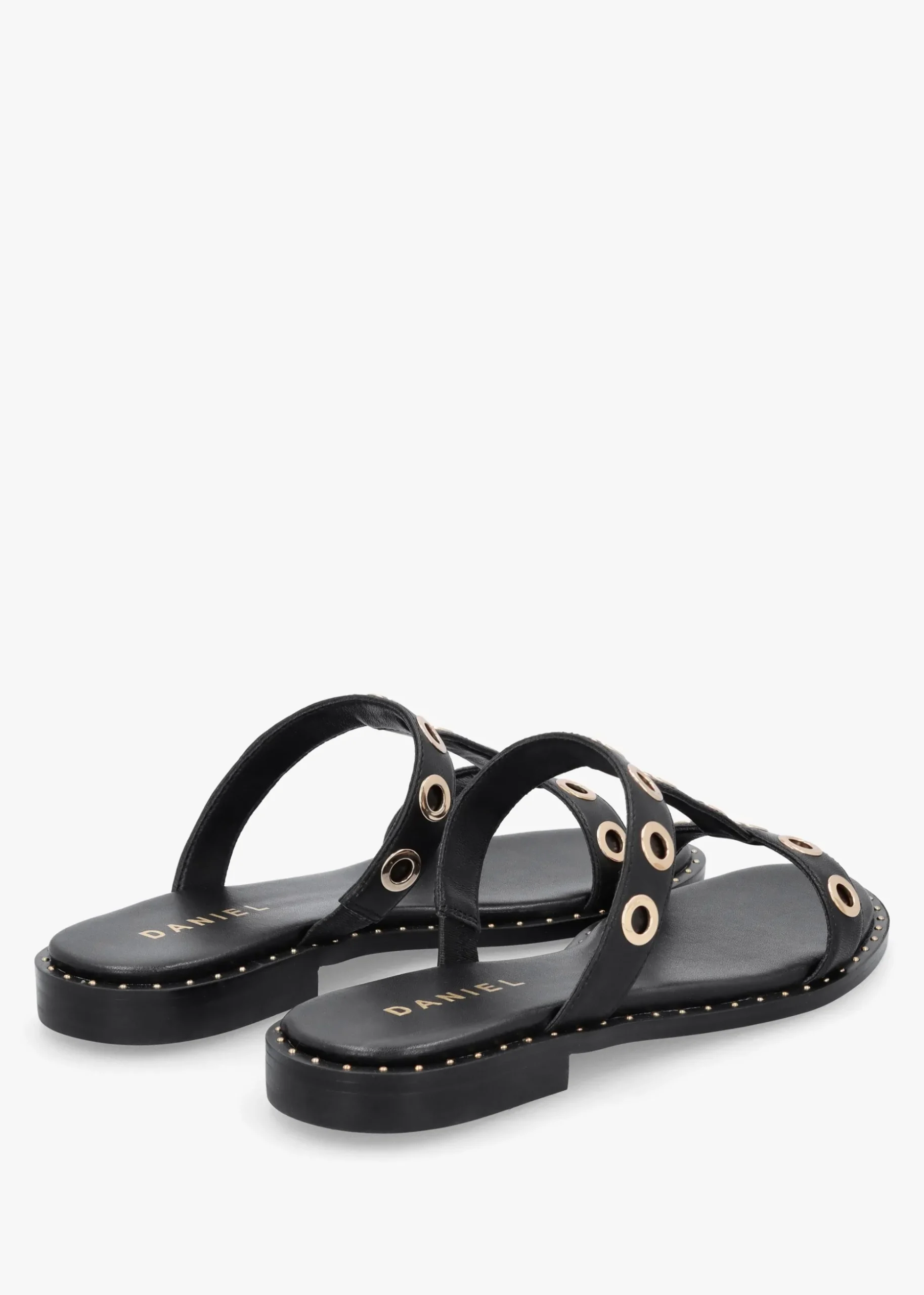 Elope Black Leather H Band Eyelet Mules