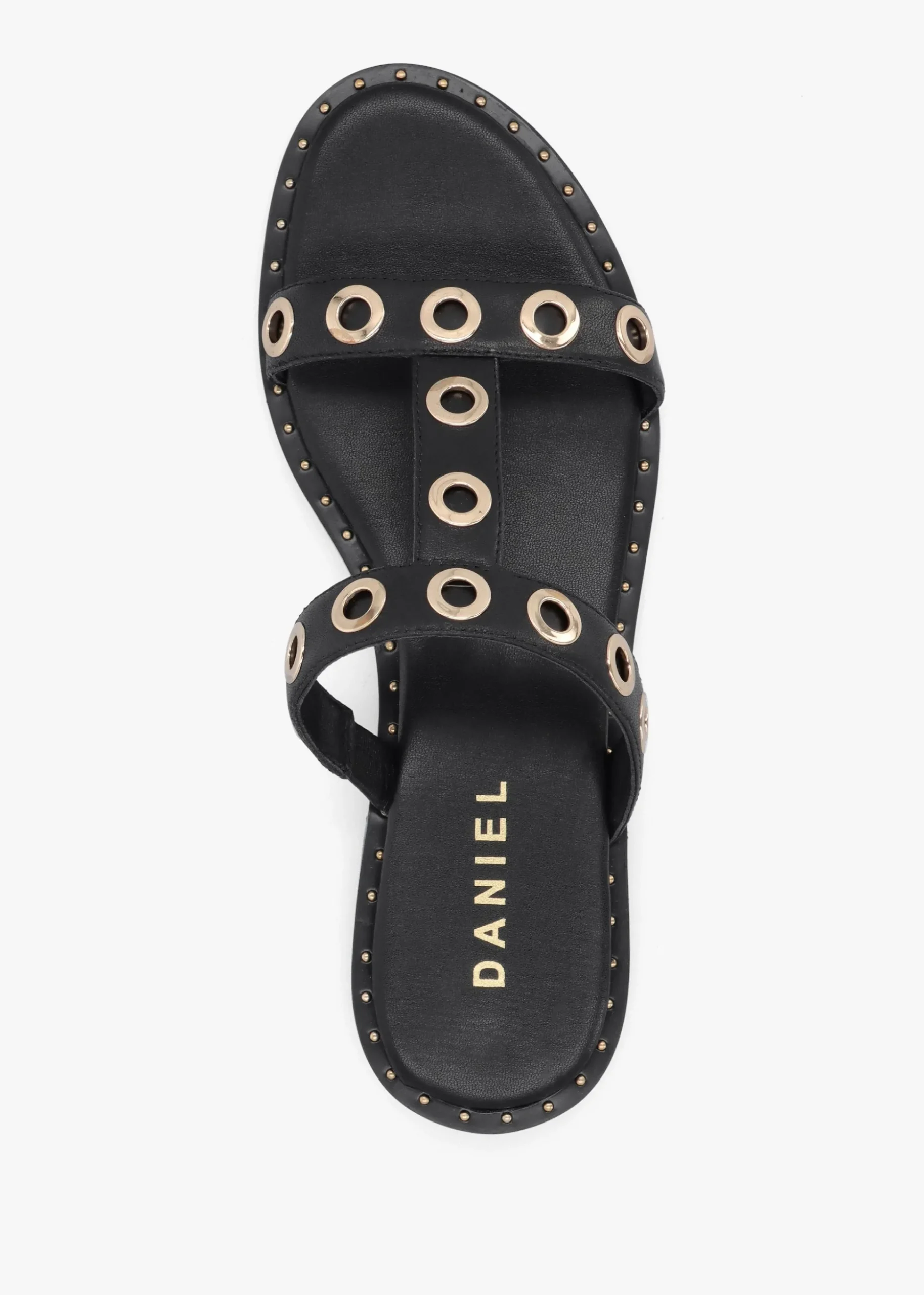 Elope Black Leather H Band Eyelet Mules
