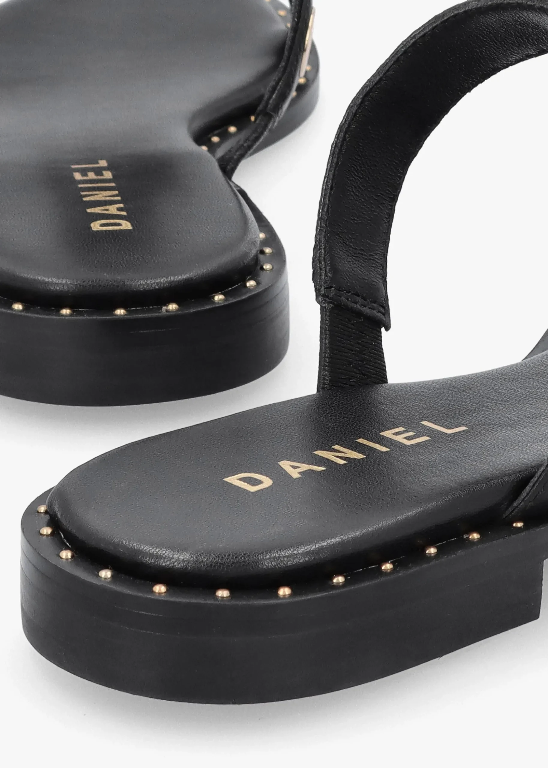 Elope Black Leather H Band Eyelet Mules