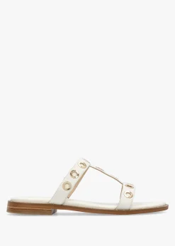 Elope White Leather H Band Eyelet Mules