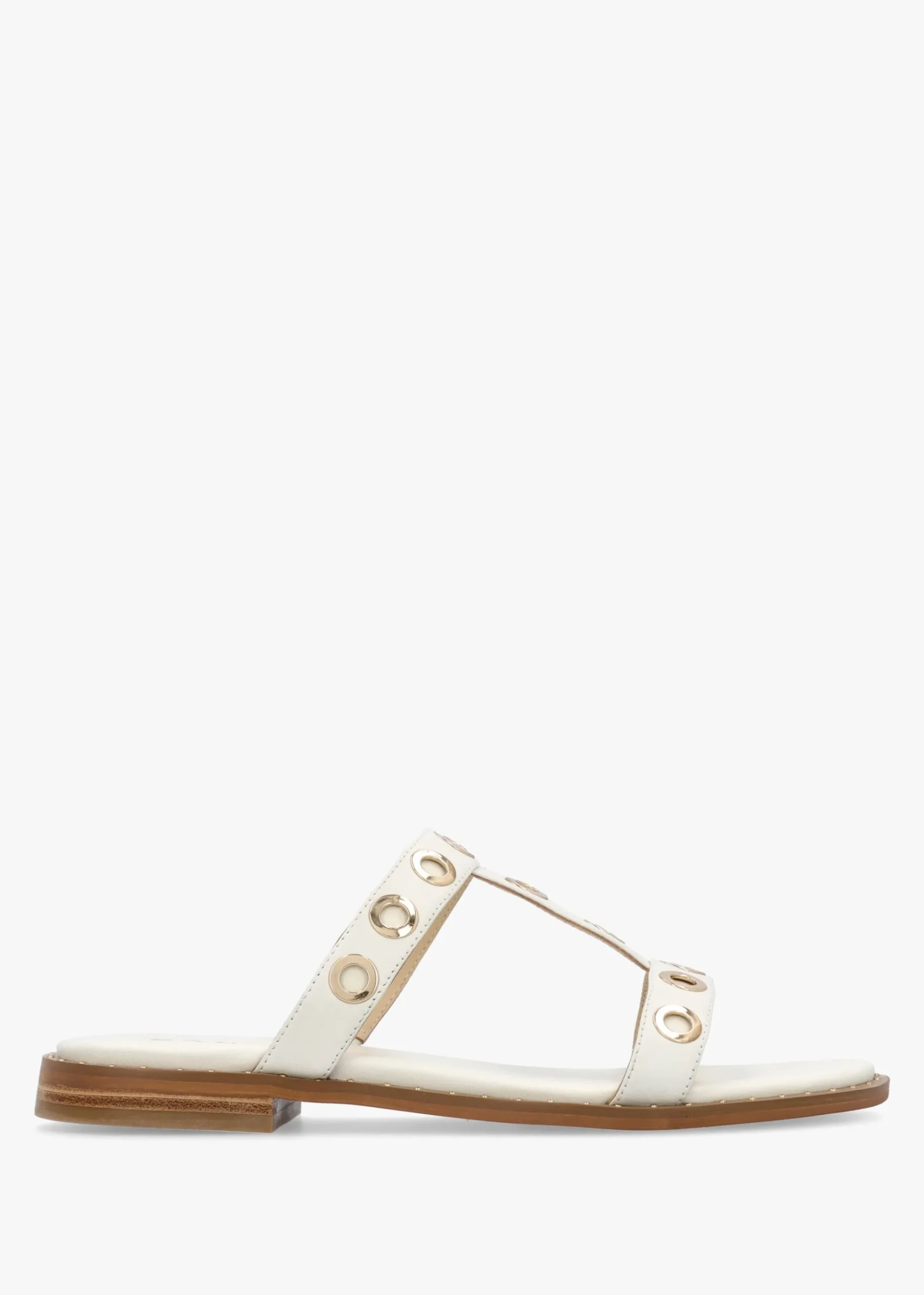 Elope White Leather H Band Eyelet Mules