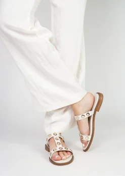 Elope White Leather H Band Eyelet Mules